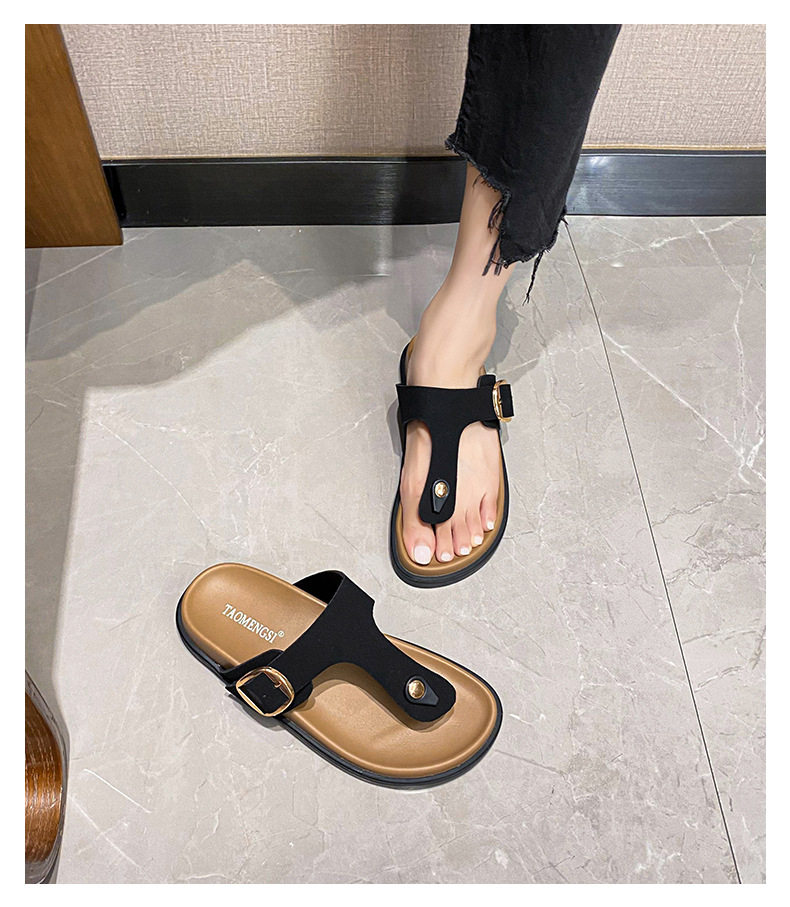 Dép sandal nữ quai ngang da bò thật đế dày phong cách Hàn Quốc — Màu Kaki mặt nhung, Màu đen mặt nhung, Trắng sữa vân vải chi tiết 33