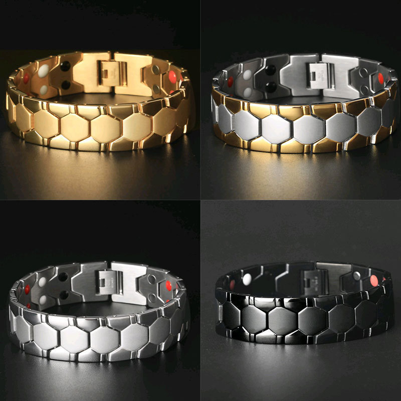 European and American Cross-Border Hot Selling Men's Detachable Magnet Bracelet Stainless Steel Bracelet Grain Storage Hexagonal Energy Bracelet