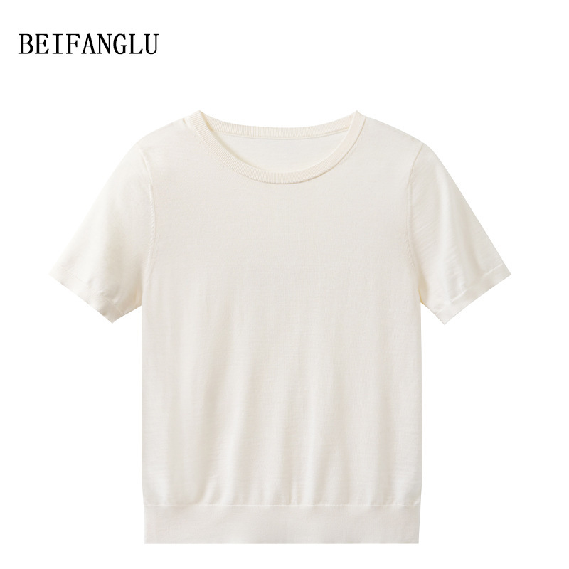 Northern Deer [27% Mulberry Silk + 73% Sheep Wool] Golden Ratio ~ Silk Wool Round Neck Knitted Short Sleeves Sl85