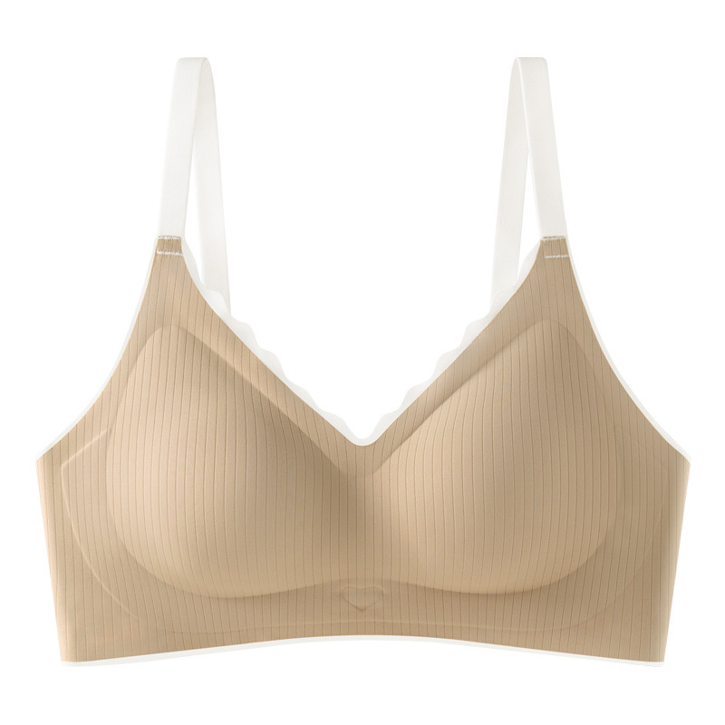 Ropa interior sin costuras para mujer, pecho pequeño, copa fija transpirable, sin anillo de acero, leche auxiliar, sujetador sexy anti-caída, estilo delgado