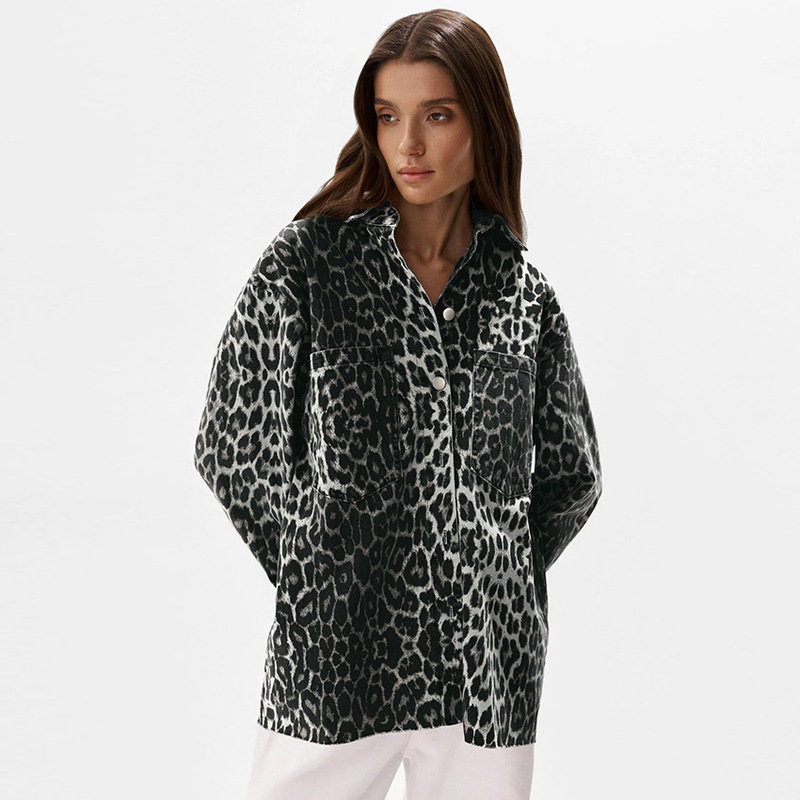 Autumn New Coarse Twill Cotton Lapel Long Sleeve Street Style Leopard Print Casual Coat 2024 Fashion New Women's Clothing Autumn New Coarse Twill Cotton Lapel Long Sleeve Street Style Leopard Print Casual Coat 2024 Fashion New Women's Clothing