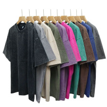 欧码洗水做旧T恤复古230g男士落肩上衣短袖复古做旧宽松oversize