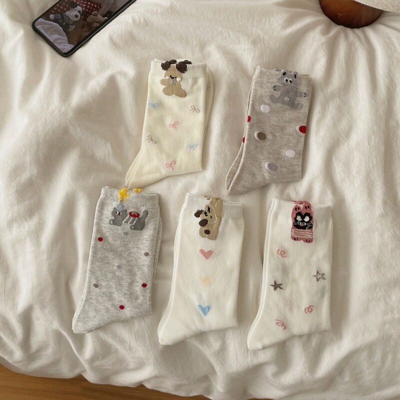 Socks for Women, Trendy Japanese Style, Soft and Cute, Playful Mid-Calf Socks, Spring and Summer Cute Cartoon Korean Style, College Style Long Socks