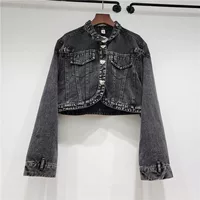 Джинсовая куртка cropped от другой марки - европейский стиль, осенняя готовность, кнопки спереди, винтажная стирка