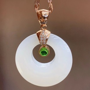 Fubei Diamond Jewelry [18K Gold Inlaid with Hetian Mutton Fat White Jade Ping an Princess Buckle Pendant] Bare Stone about 20*20mm