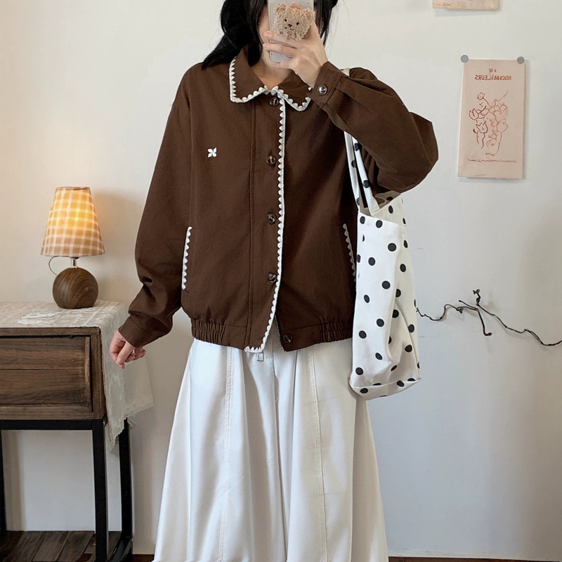 Shell Embroidery Work Jacket for Women 2026 Spring and Autumn New Style Loose Collared Short Coat for Middle and High School Students Commuting Shell Embroidery Work Jacket for Women 2026 Spring and Autumn New Style Loose Collared Short Coat for Middle and High School Students Commuting