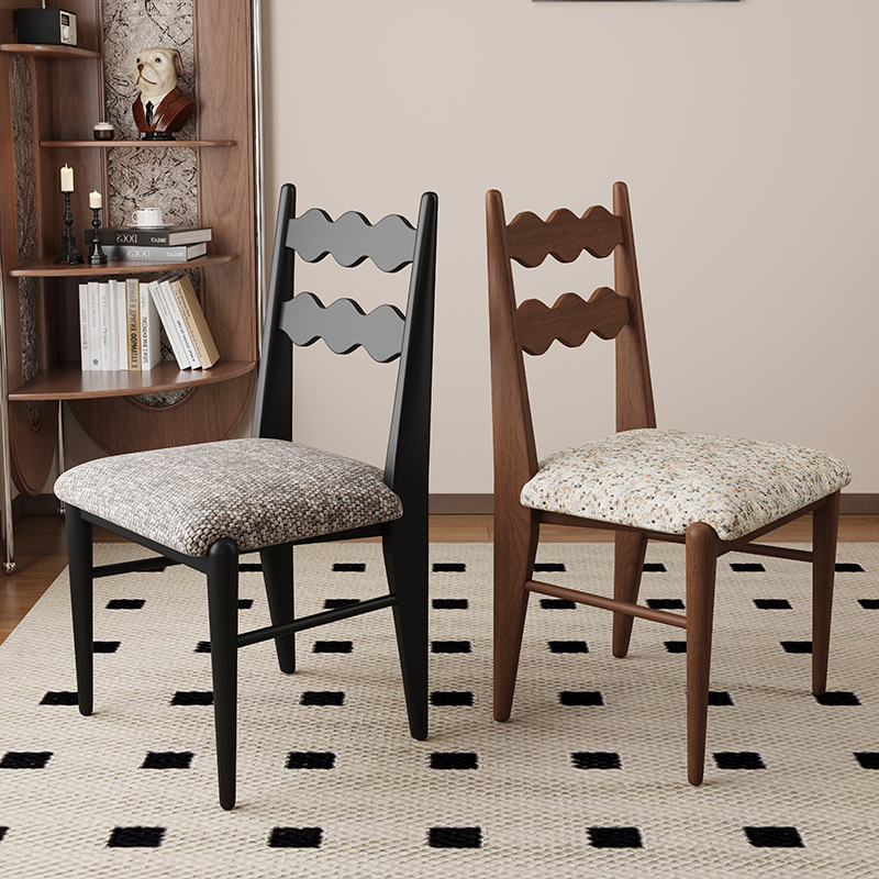 Silla de comedor de madera maciza retro francesa, hogar, restaurante medieval, silla trasera de tela de algodón y lino, mesa y silla de comedor de cuero de microfibra para hotel