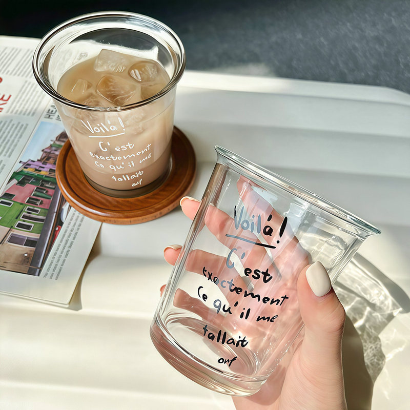 Ins-Style High-Appearance Glass Cup for Home Use, Coffee Cup, Milk Cup, Creative Letter Design, Transparent Water Cup, Beverage Cup, Minimalist Ins-Style High-Appearance Glass Cup for Home Use, Coffee Cup, Milk Cup, Creative Letter Design, Transparent Water Cup, Beverage Cup, Minimalist