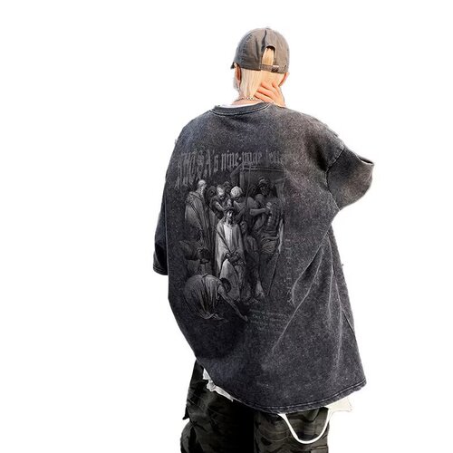 Vintage Washed American Style Men's Summer Streetwear Hip-Hop Short Sleeve T-Shirt Loose Casual Half-Sleeve Tee