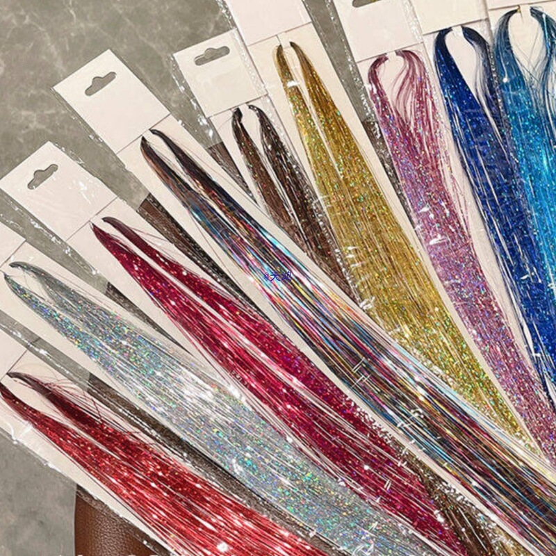 Korean Style Colorfulful Bright Silk Seamless Hair Extensions Highlighted with Glitter Gold Thread Colorfulful Hair Bubble Braid Laser Gold Silk Wig Korean Style Colorfulful Bright Silk Seamless Hair Extensions Highlighted with Glitter Gold Thread Colorfulful Hair Bubble Braid Laser Gold Silk Wig