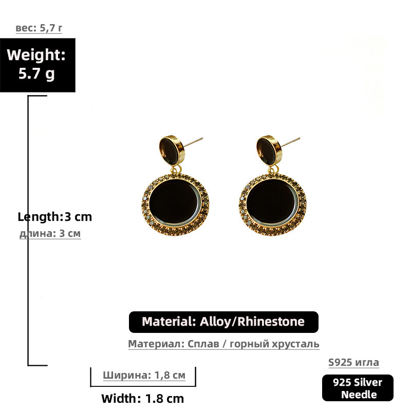 Fashion Retro Black Round Diamond Earrings display picture 3