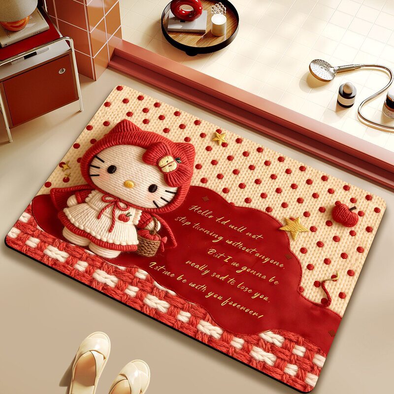 Cross-border cartoon cute Hello Kitty diatomite floor mat, non-slip and dirt-resistant bathroom mat, wear-resistant entrance door mat