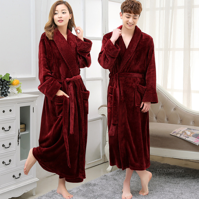 Couple Autumn and Winter Thickeneded Warm Flannel Nightgown Women's Long Jacquard Collar Men's Large Size Bathrobe Coral Velvet Pajamas Couple Autumn and Winter Thickeneded Warm Flannel Nightgown Women's Long Jacquard Collar Men's Large Size Bathrobe Coral Velvet Pajamas