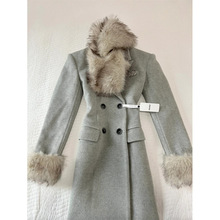 气质名媛长款沙漏腰呢子大衣秋冬季新款加厚保暖双排扣毛呢外套女