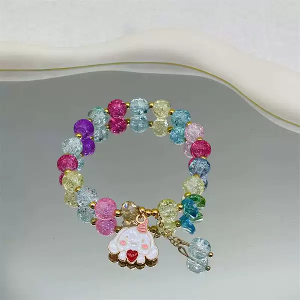 S020-Long-eared dog hugs love mixed colored flower bracelet #SZ432