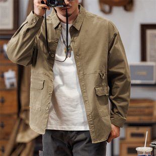 American Retro Work Shirt Men's Long Sleeve 2024 New Loose plus size Shirt Men's Casual Autumn Coat Men