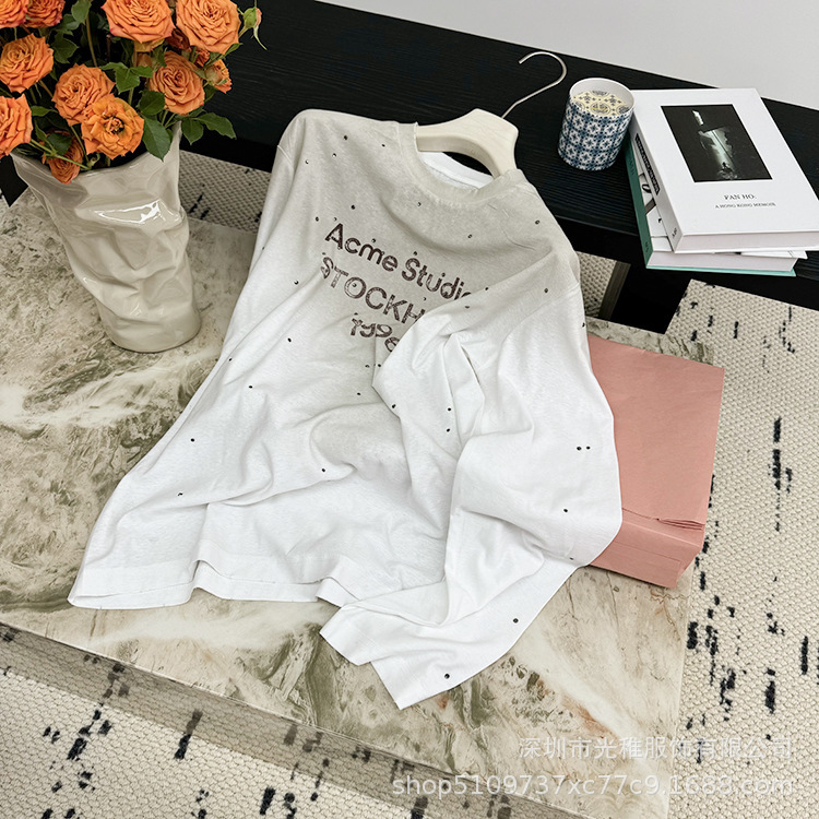 Trendy Designer New Black Diamond Vintage Distressed Long-Sleeve T-Shirt for Early Spring