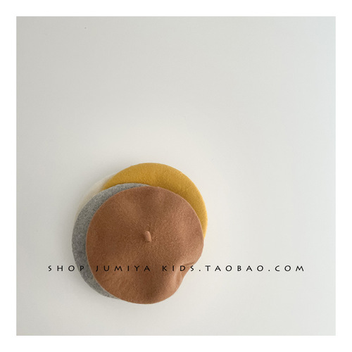Classic versatile baby beret spring and autumn British retro wool painter hat girls concave shape pumpkin hat