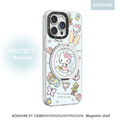 蝶々柄の猫型回転スタンド、Apple 16、Xiaomi 14 Pro、磁気吸着式15、可愛い17、女性向けに適したスマホケース