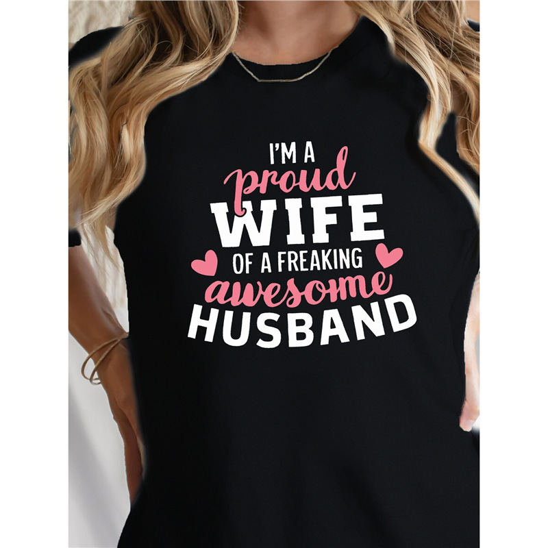 Specially Designed for Cross-Border Use: Proudly Fit Pink Wife Black with Husband t [Cotton T-Shirt European Size Women's Awesome]
