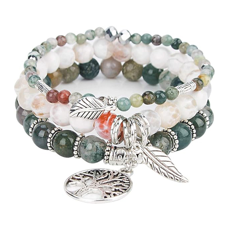 Bracelet arbre de vie plume avec pierres turquoise bohème_voghion.com