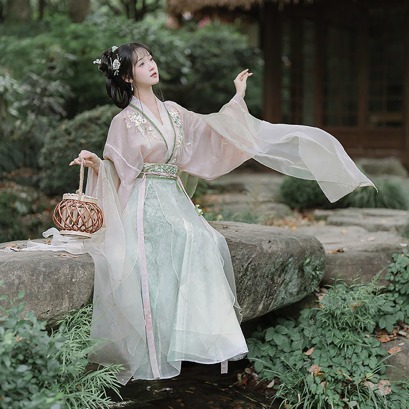 改良 舞青影国风仙气 宋制齐腰破裙绣花古装汉服女日常套装|undefined