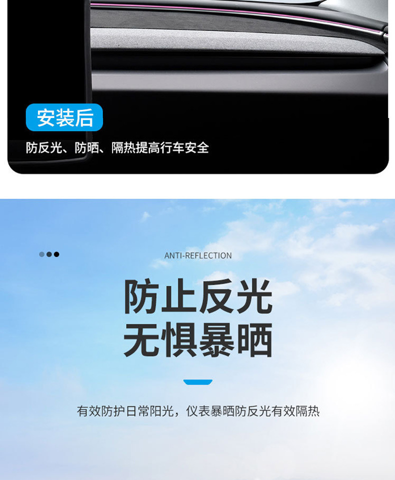 Suitable for the Updated Version of Tesla Model 3/Y/Yl Center Console Sunshade Mat, Anti-Reflective, Heat-Insulating, and Light-Blocking
