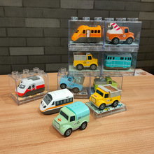 q版合金工程车高铁火车头玩具模型回力小汽车带透明收纳盒积木盒