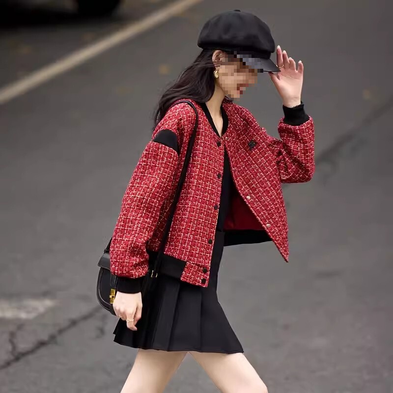 Fashionable and Stylish Jacket 2025 Autumn New Women's Chanel-Style Color-Block Baseball Jacket Loose-Fitting Youthful Top