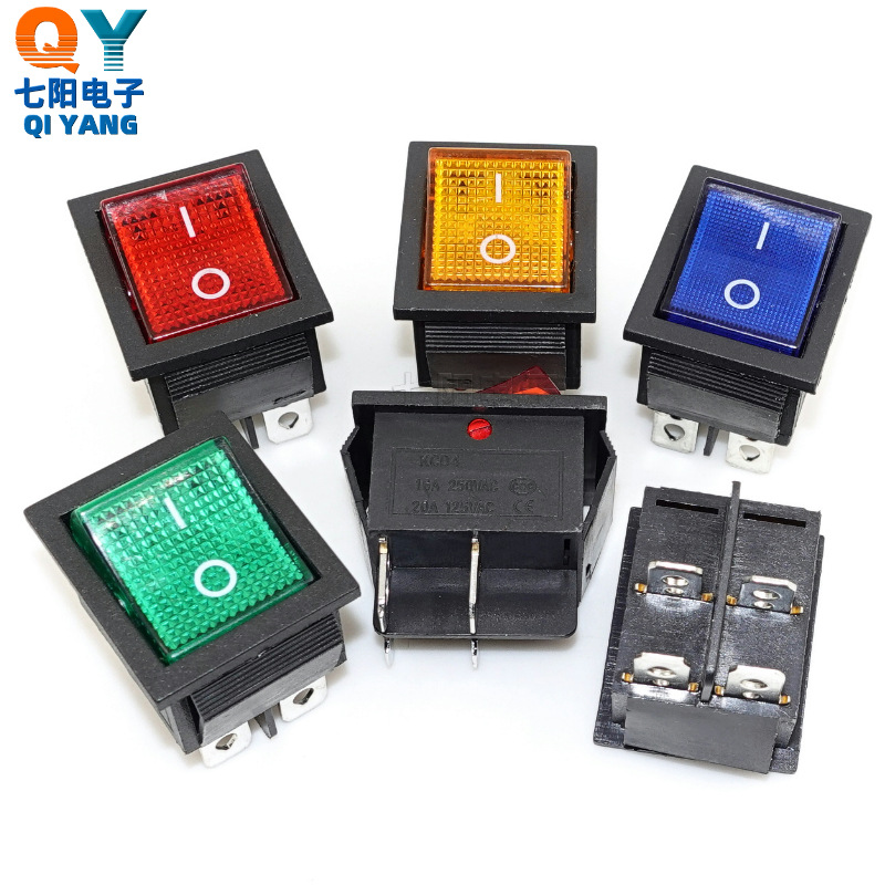 船型开关 KCD4 带灯翘板开关 4脚2档 大电流器械开关 16A电源开关