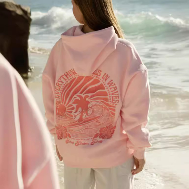 2024 New European Women's Dropped Shoulder Sleeve Thread Chasing Sunsets Brand Hoodie XS-5X_voghion.com