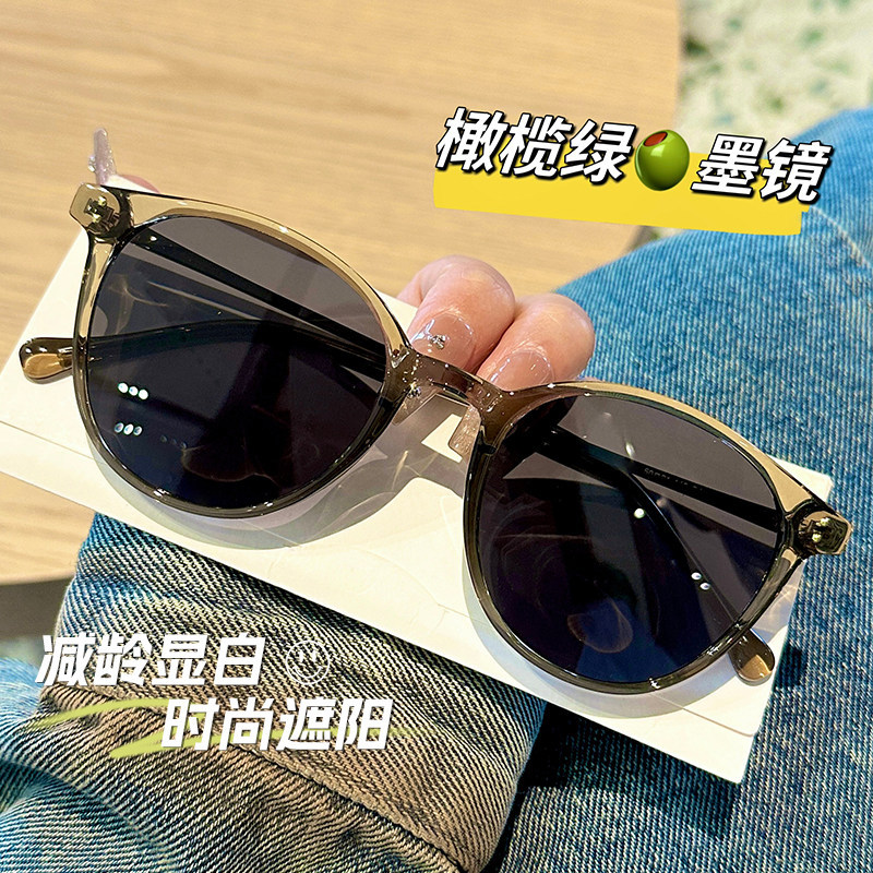2026新款显白橄榄圆框墨镜女偏光近视带度数遮阳防紫外线太阳眼镜