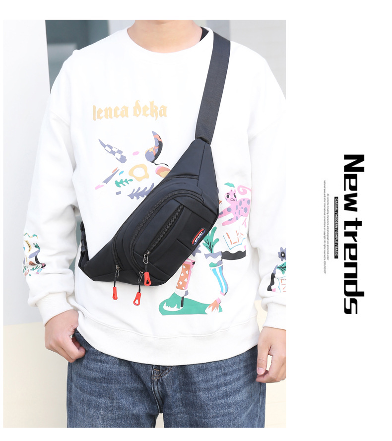 New leather waterproof waist bag for men, casual, simple and large-capacity cash register change crossbody bag, retro sporty chest bag undefined