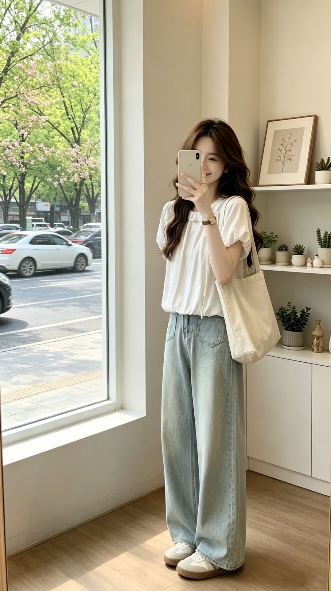Áo thun nữ tay ngắn cổ tròn chất liệu chiffon phối cườm tay bồng — màu xanh nhạt chi tiết 6