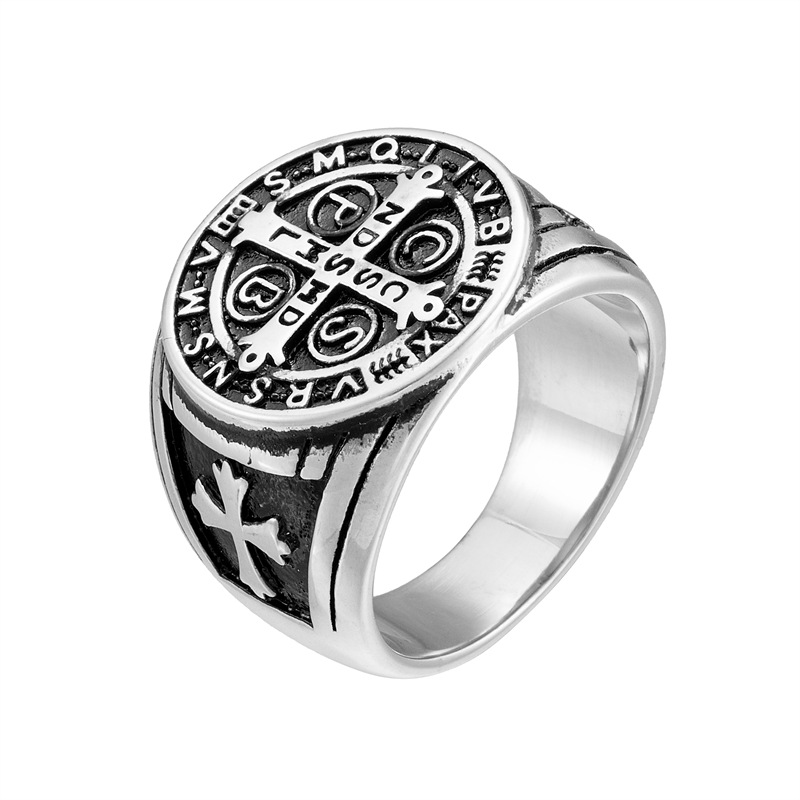 Men's Gender Hip-hop Retro Cross Letter Stainless Steel Plating Men's Rings