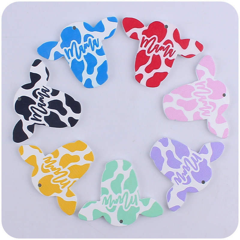 Nueva MAMA de madera cabeza vaca estilo Occidental llavero colgante creativo DIY animal la historieta Accesorios