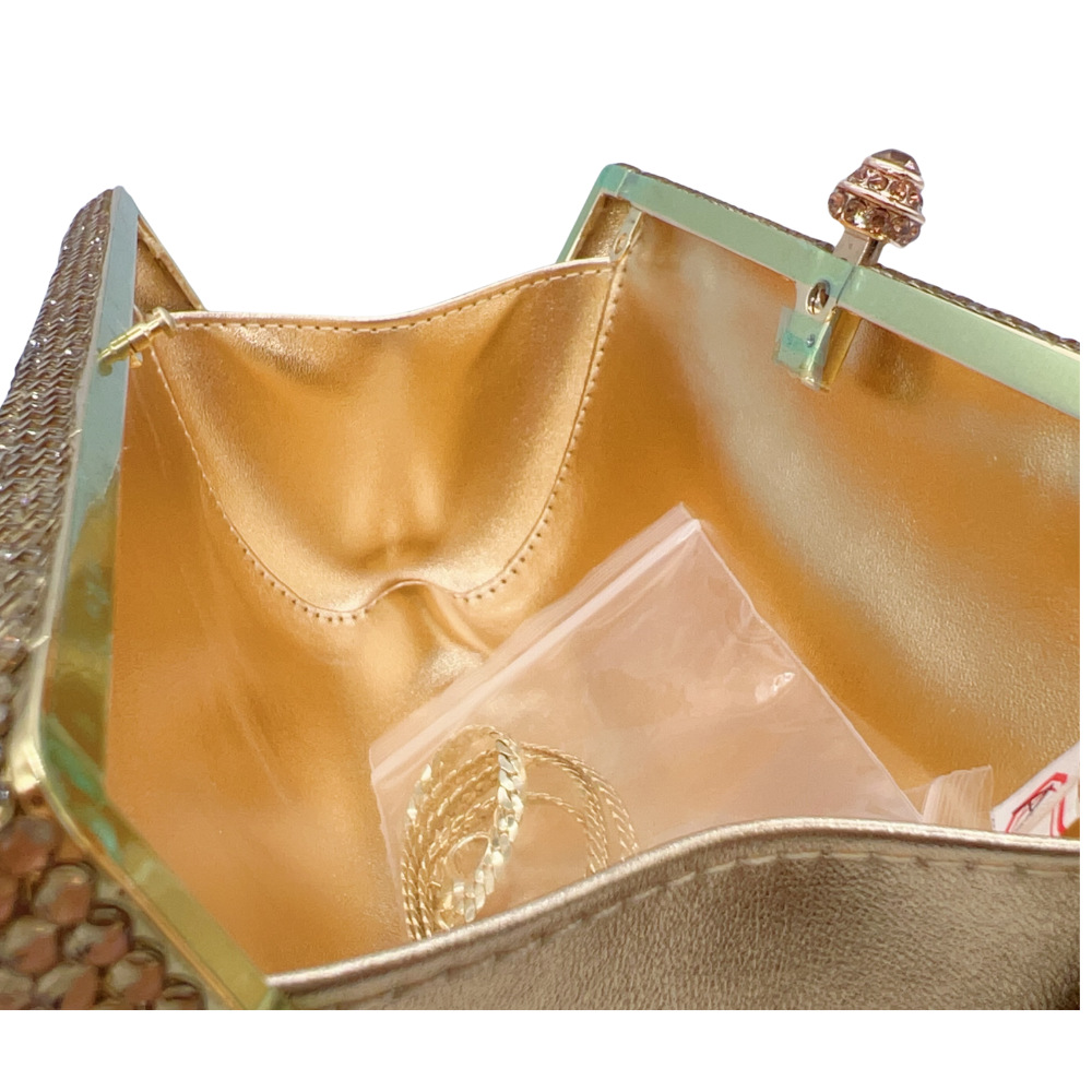 Túi clutch nữ đính đá kim cương handmade đáy kính xách tay dự tiệc — vàng, bạc, màu tím đậm, màu xanh đậm chi tiết 3
