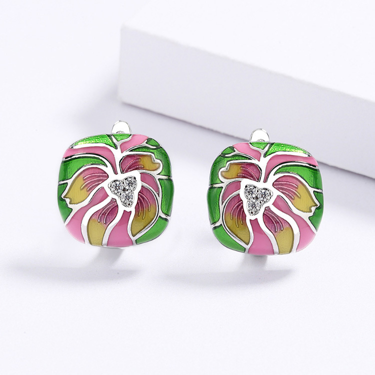 Estilo pastoral europeo y americano exquisito elegante verde hoja flor anillo collar pendientes esmalte joyería de tres piezas de suministro transfronterizo