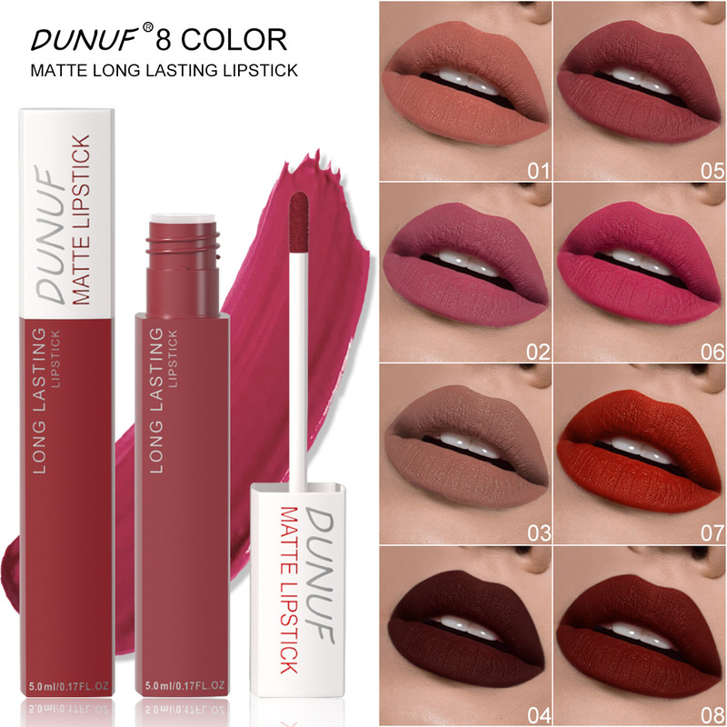 Dunuf 8-Color Matte Waterproof Long-Lasting Lip Gloss. Please Pay Attention! Link to Disclaimer