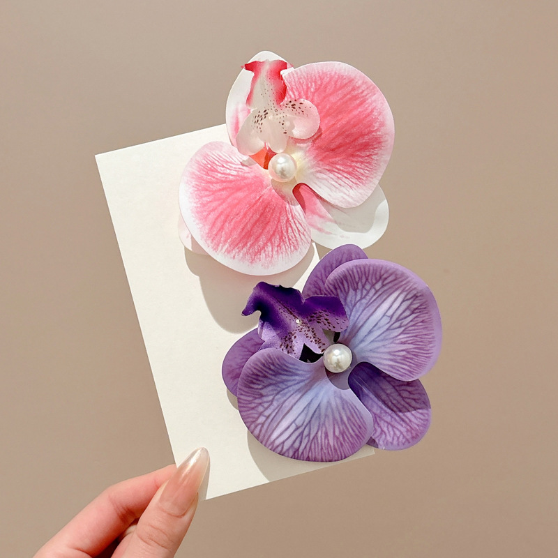 Butterfly orchid clip para el cabello de vacaciones en el mar de mujeres sensación de atmósfera de simulación flores clip de boca de pato props de fotos clip de tocado clip para el cabello