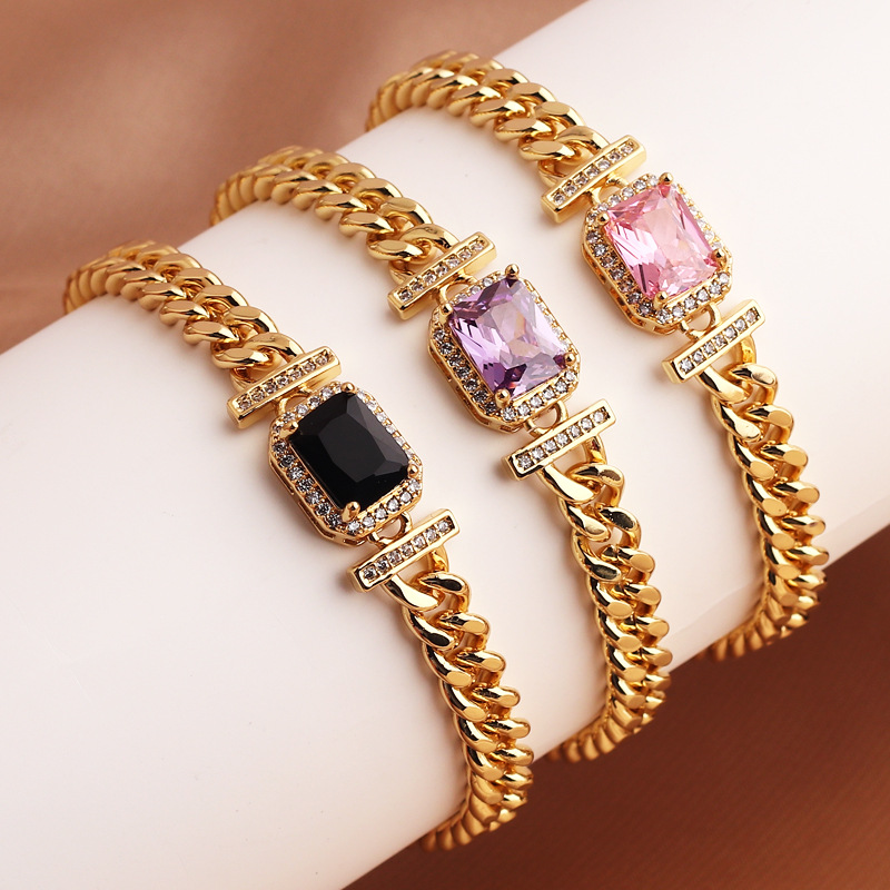 Fashion Square Copper Gold Plated Inlaid Zircon Bracelets