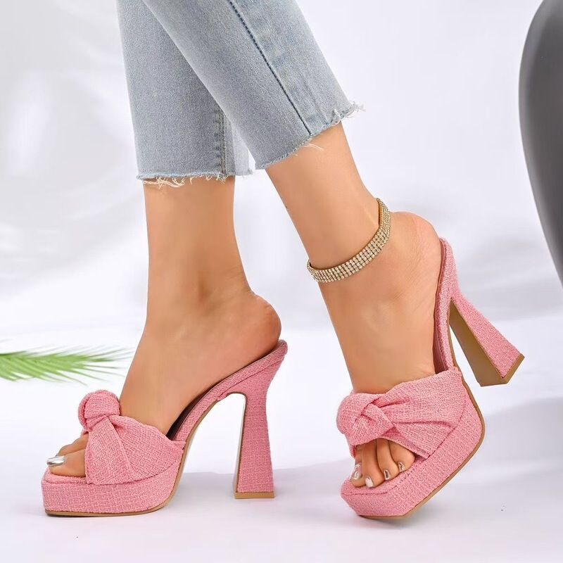 2025 Nightclub Sexy Waterproof Platform Thick-Soled Bowknot Fashion Model Runway Sandals Women's Chunky High-Heeled Shoes