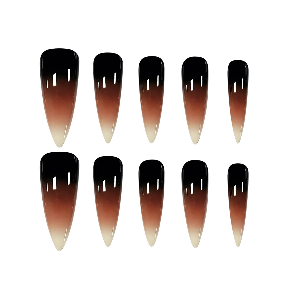Ventas transfronterizas de color marrón negro ámbar sensación de manicura retro alto estilo de usar uñas 24 piezas de parche de uñas falsas image 5