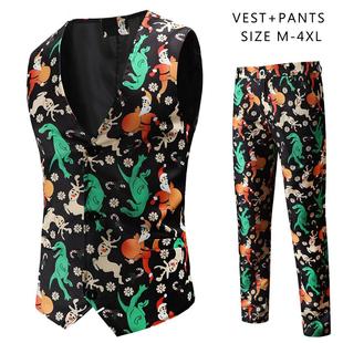Cross-border foreign trade Christmas autumn and winter New vest suit pants suit 2-piece set printed casual suit