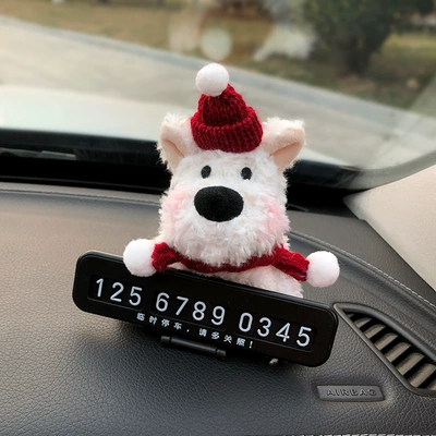 Scribbled dog car temporary parking plate moving number plate car moving license plate car interior decoration new girl gift (Nömrəli dayanma kartı) - red-hat-scarf-fat-face-dog-stop-sign-numbers-five-rows