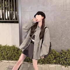琪镌绘制韩系早秋新款宽松廓型抽绳收腰风衣外套女装上衣抽绳风衣