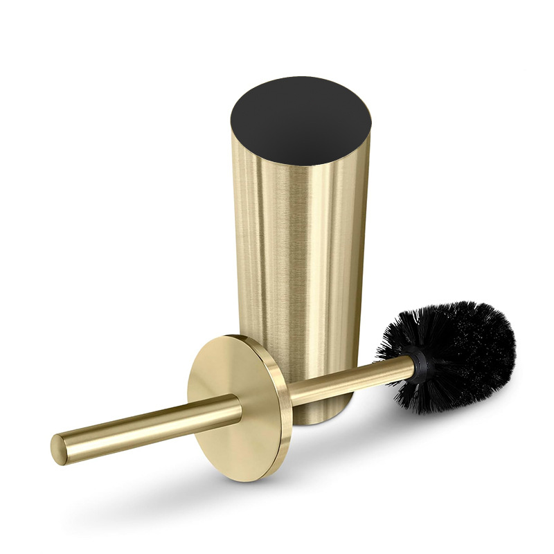 Juego de escobillas de inodoro de acero inoxidable, baño dorado de lujo ligero, cepillo de limpieza de inodoro doméstico con base redonda