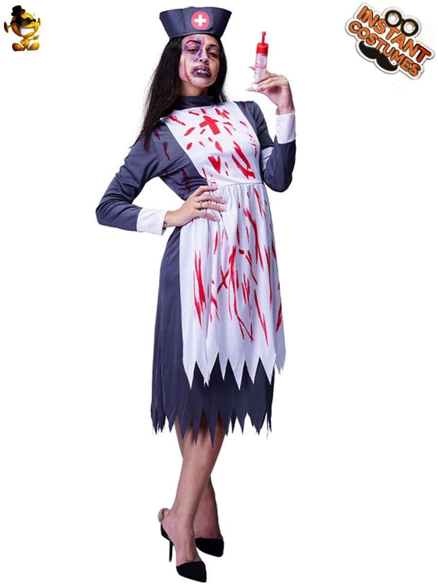 Traje de Halloween de las mujeres Zombie mancha de sangre traje de enfermera Zombie chica doctor fiesta traje de rendimiento de la etapa