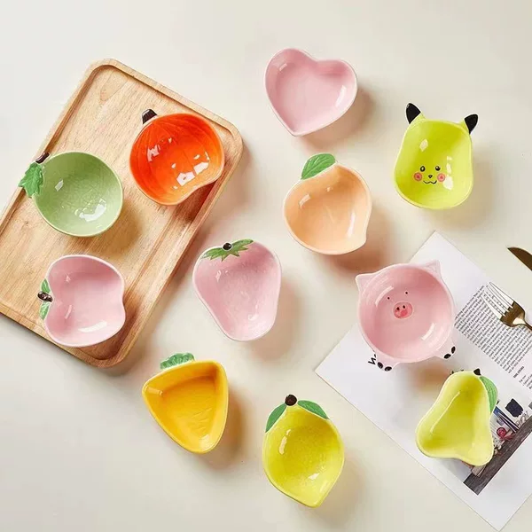 Dip Flavor Dish Household Small Flavor Dish Creative Cartoon Ceramic Dish Cute Dumpling Dish Dish Bone Spitting Dish Small Dish Dish