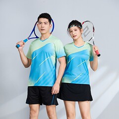 バドミントン服のバレーボール服の兵球服の上着のスポーツの半袖のtシャツの男女の通気性の速干のユニフォームの印字